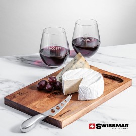 Swissmar Acacia Board & 2 Reina Stemless Wine with Logo