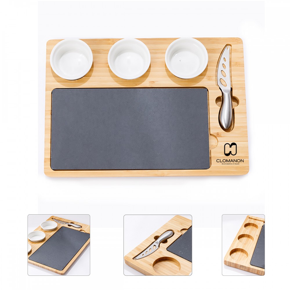 6 Piece Slate Cheese Board Set with Logo 6 Piece Slate Cheese Board Set with Logo