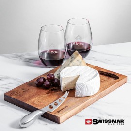 Logo Branded Swissmar Acacia Board & 2 Carlita Stemless Wine  Logo Branded Swissmar Acacia Board & 2 Carlita Stemless Wine