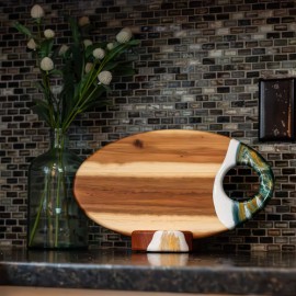 Oval Acacia Board w/ Holder 14" with Logo