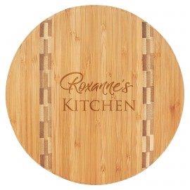 Custom 9 3/4" Round Bamboo Cutting Board with Butcher Block Inlay
