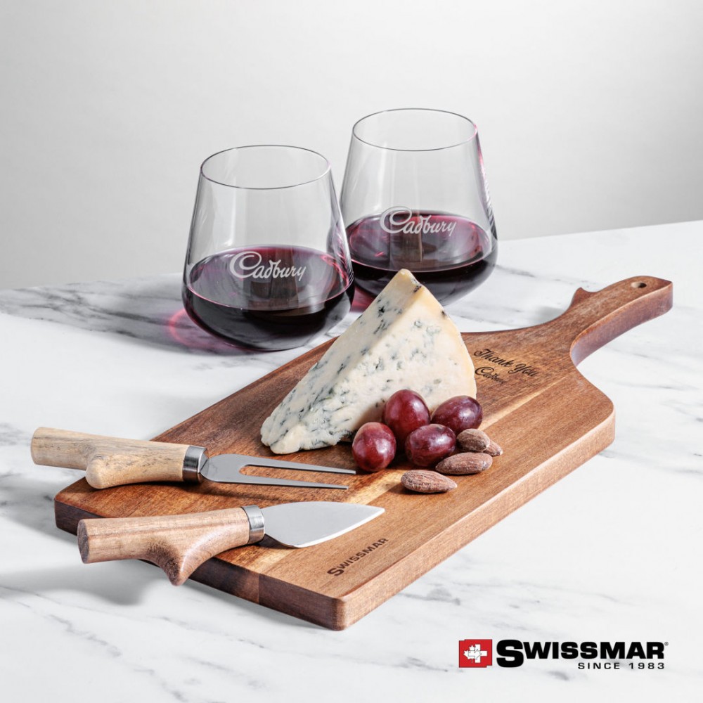 Logo Branded Swissmar Paddle Board & 2 Breckland Stemless Wine