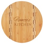 Custom Engraved Round Bamboo Cutting Board with Butcher Block Inlay, 9 3/4"