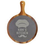 Personalized Round Acacia Wood/Slate Serving Board with Handle