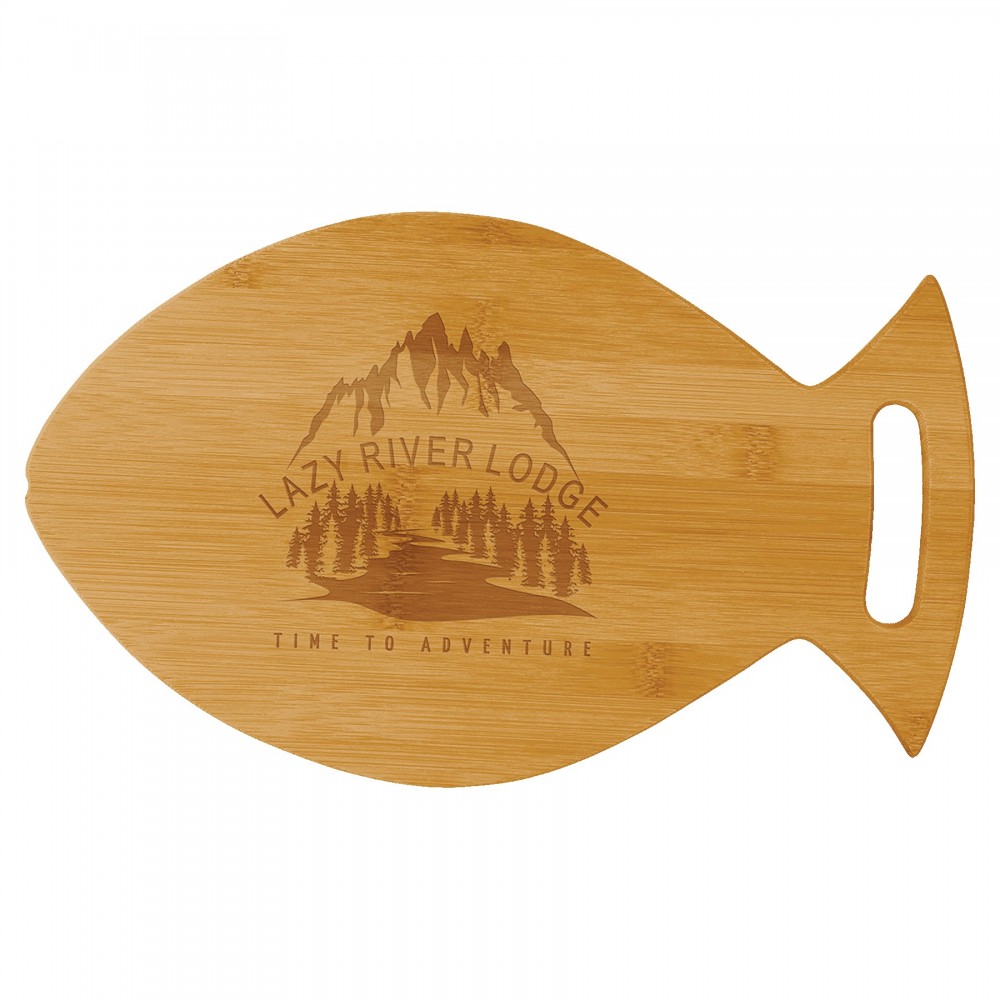 Promotional 14" x 8 1/2" Bamboo Fish Shaped Cutting Board