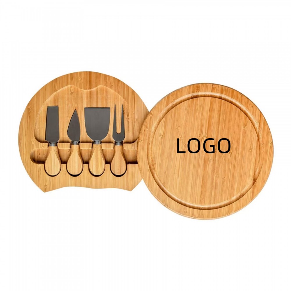 5-Piece Beech Cheese Board Set - Charcuterie Board and Cheese Tools with Logo