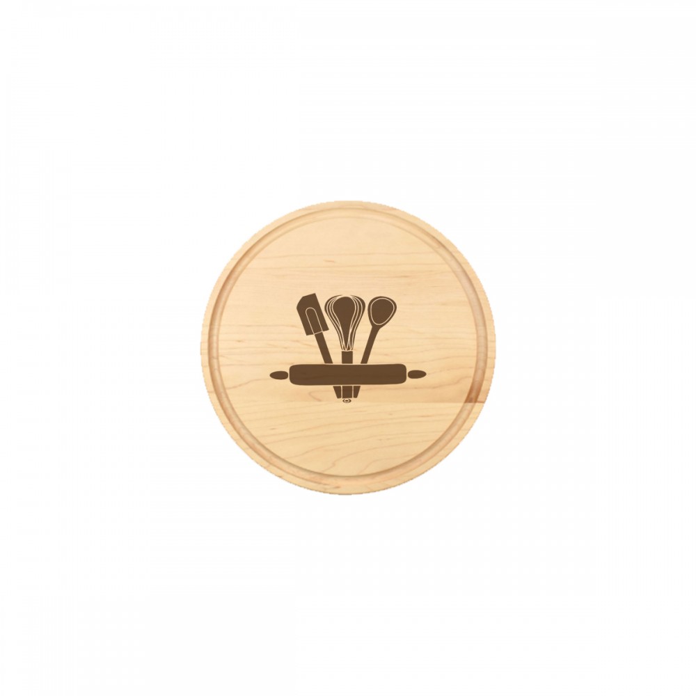 Personalized 10 1/2" x 3/4" Maple Round Cutting Board with Juice Groove Personalized 10 1/2" x 3/4" Maple Round Cutting Board with Juice Groove
