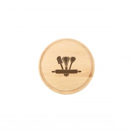 Personalized 10 1/2" x 3/4" Maple Round Cutting Board with Juice Groove
