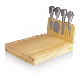 Custom Asiago Cutting & Cheese Board w/Tuck Away Panel & 4 Cheese Tools