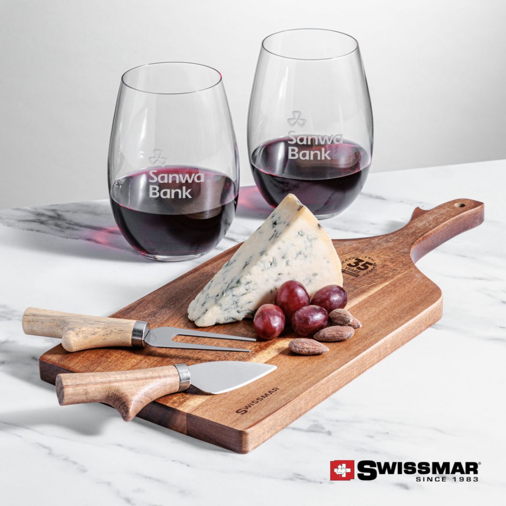 Custom Swissmar Paddle Board & 2 Laurent Stemless Wine