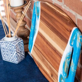 Acacia Cheese Board w/ Handles - 17" Emerald Green with Logo