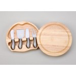 Round Wood Cheese Board w/ a 4 PC S.S. Handled Utensil Set Custom Imprinted