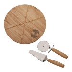 Custom Engraved 14" Rubber Wooden Pizza Board with 2 Utensils
