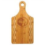 Paddle Shaped Bamboo Cutting Board with Butcher Block Inlay, 13 1/2" x 7" Logo Branded