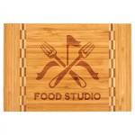 Logo Branded Bamboo Cutting Board with Butcher Block Inlay, 12" x 8 1/4"