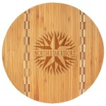 Round Bamboo Cutting Board 11 3/4" With Butcher Block Inlay with Logo