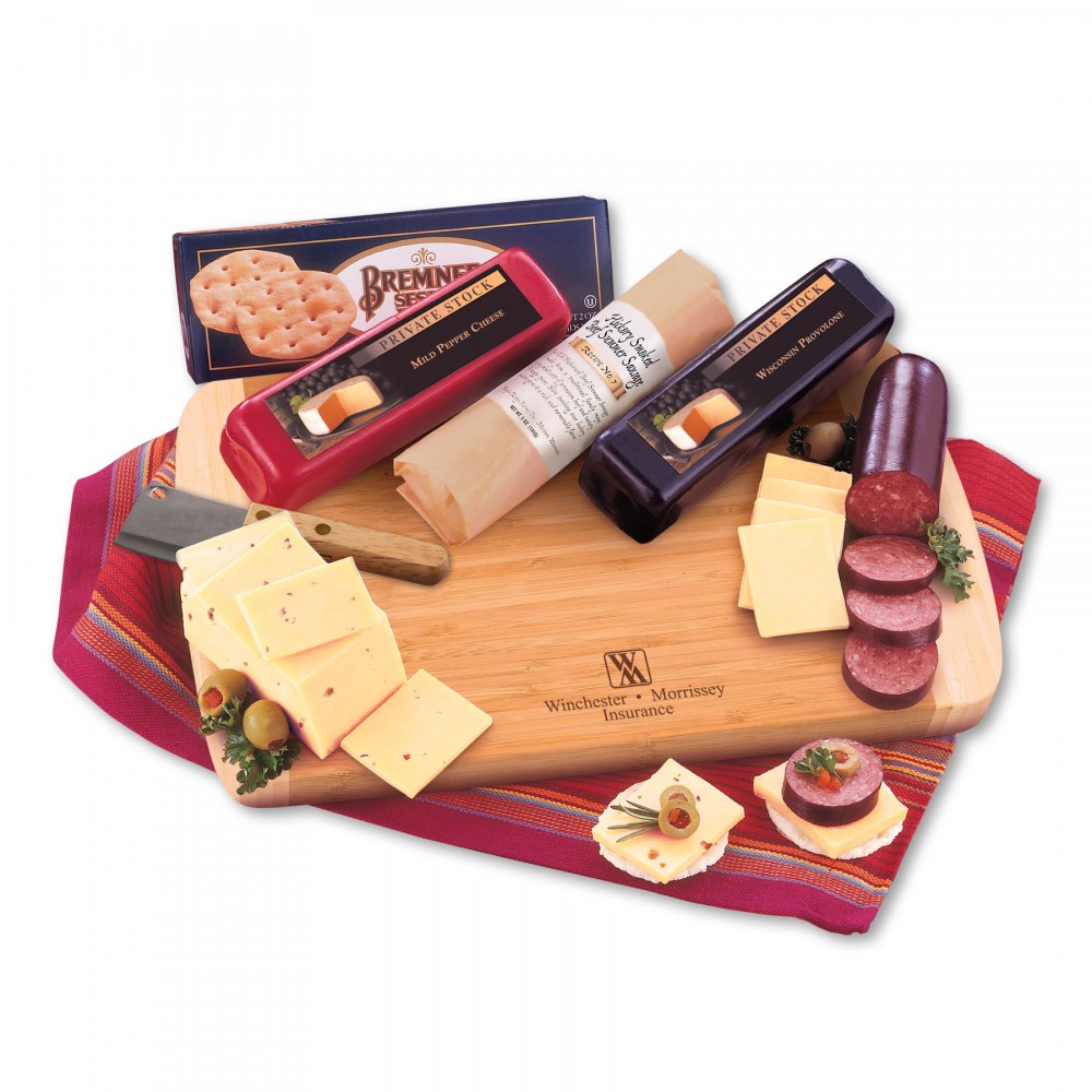Shelf-Stable Wisconsin Variety Package w/Cutting Board with Logo