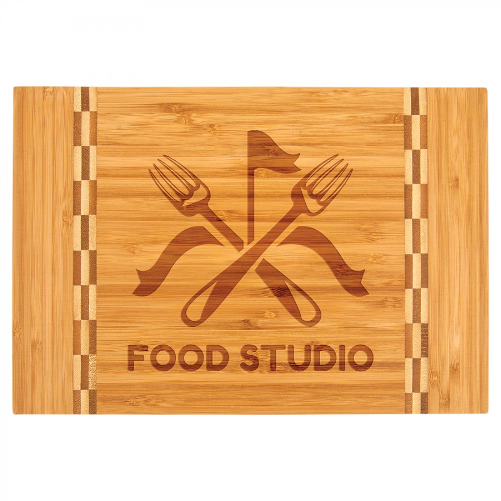8.25" x 12" - Bamboo Cutting Board with Butcher Block Inlay with Logo