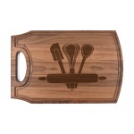 10 1/2" x 16" x 3/4" Walnut Cutting Board with Handle & Juice Groove with Logo