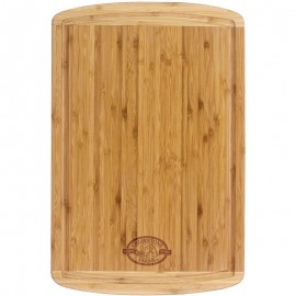2-Tone Vertical Grain Grooved Bamboo Cutting Board - 18 inch Custom Imprinted