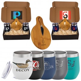 Wine And Cheese Gift Set W/Tumbler, Cutting Board And Cheese Knife with Logo