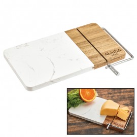 Marble Acacia Cheese Board w/ Cheese Slicer with Logo