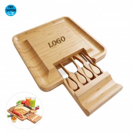 Square Bamboo Cheese Board Knife Set - OCEAN with Logo