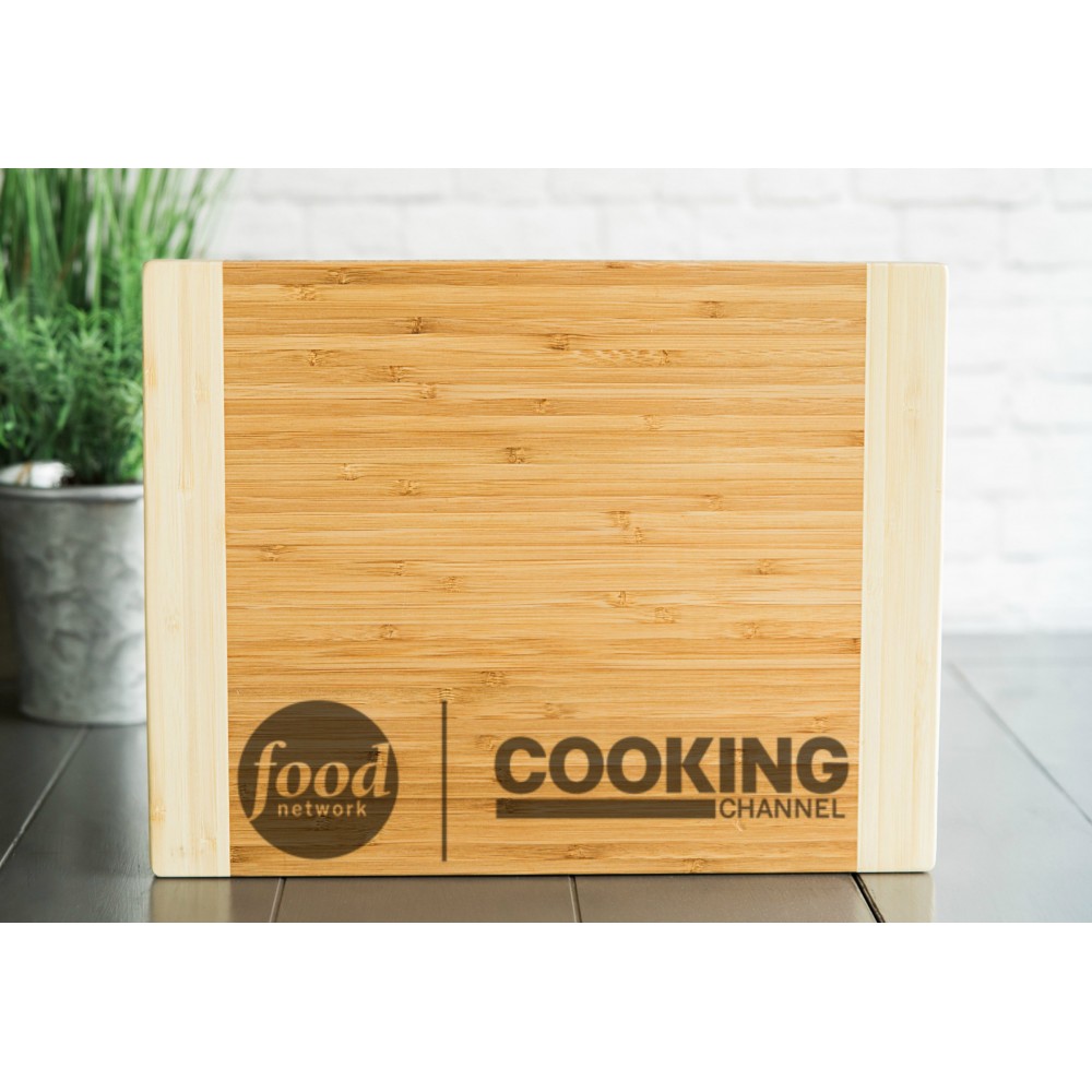 Custom Imprinted 11x14 Square Two Tone Bamboo Wooden Cutting Board Custom Imprinted 11x14 Square Two Tone Bamboo Wooden Cutting Board