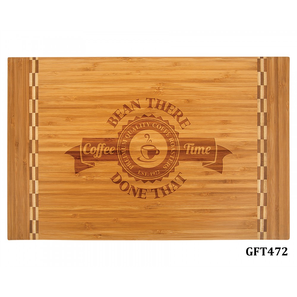18-1/4" x 12" Bamboo Rectangle Cutting Board with Butcher Block Edge with Logo