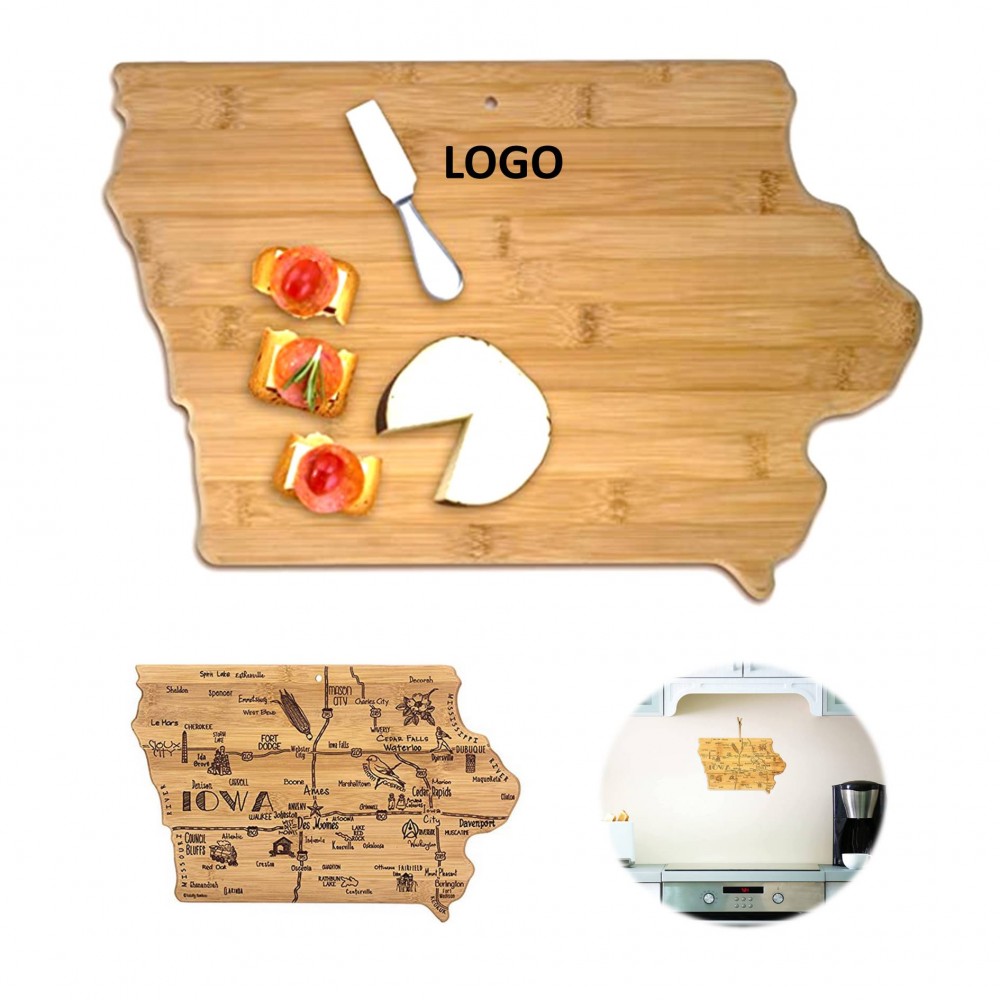 Logo Branded Iowa Shaped Wooden Cutting Board Logo Branded Iowa Shaped Wooden Cutting Board