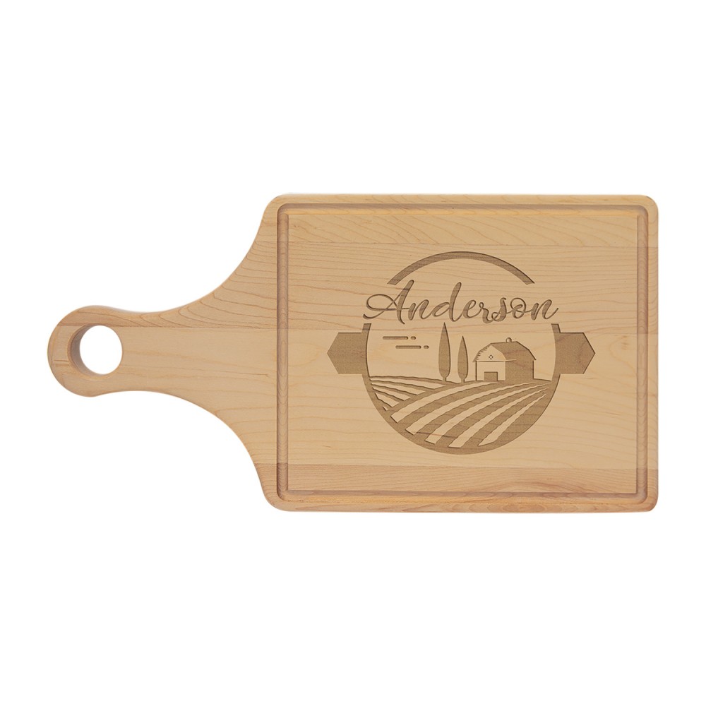 13" x 7" Maple Paddle-Shaped Cutting Board with Juice Groove with Logo