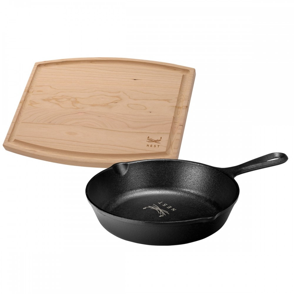 Lodge 8" Skillet/12" Arch Cutting Board Gift Set Logo Branded