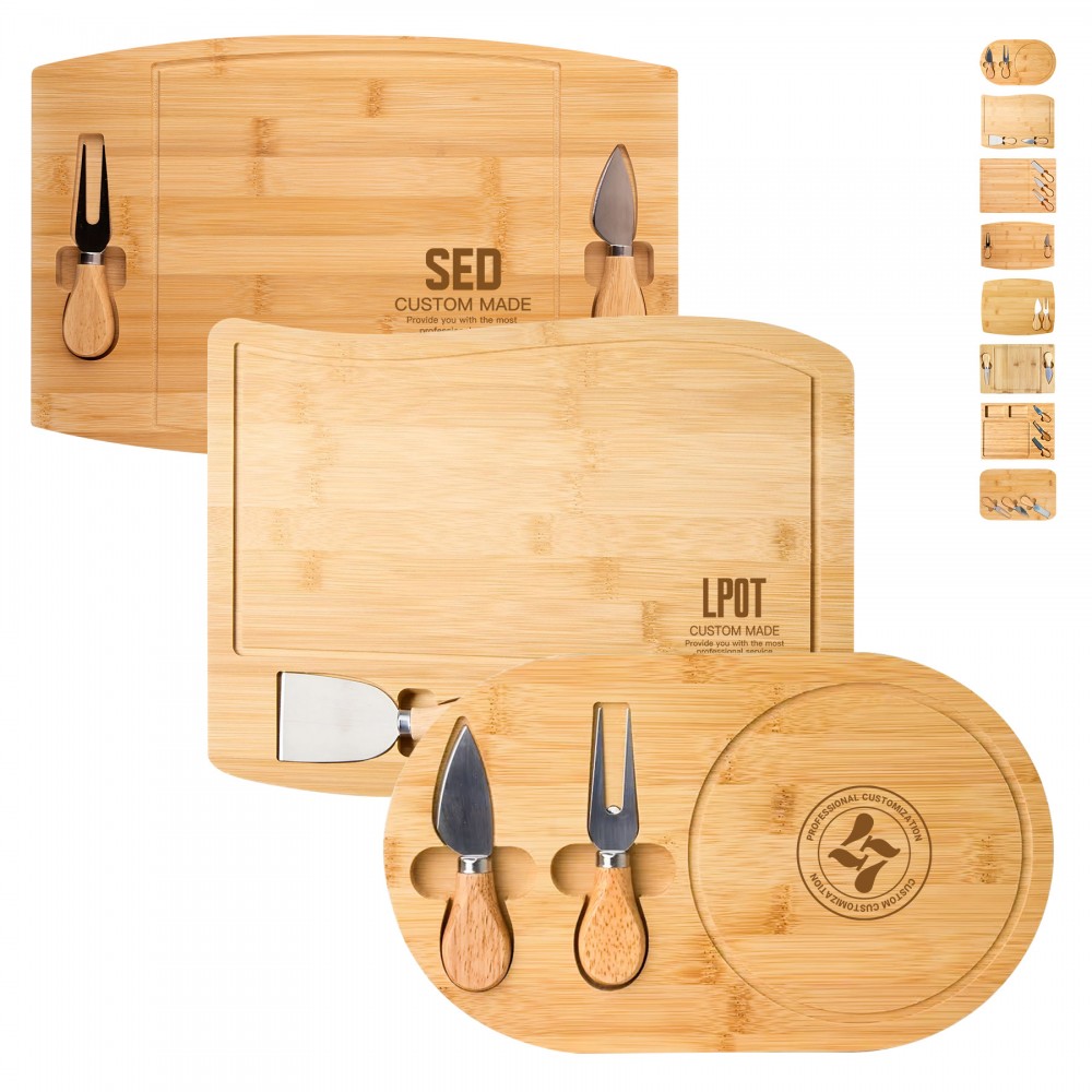 Long Curved Wooden Cutting Cheese Board Set Custom Imprinted