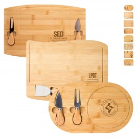 Long Curved Wooden Cutting Cheese Board Set Custom Imprinted