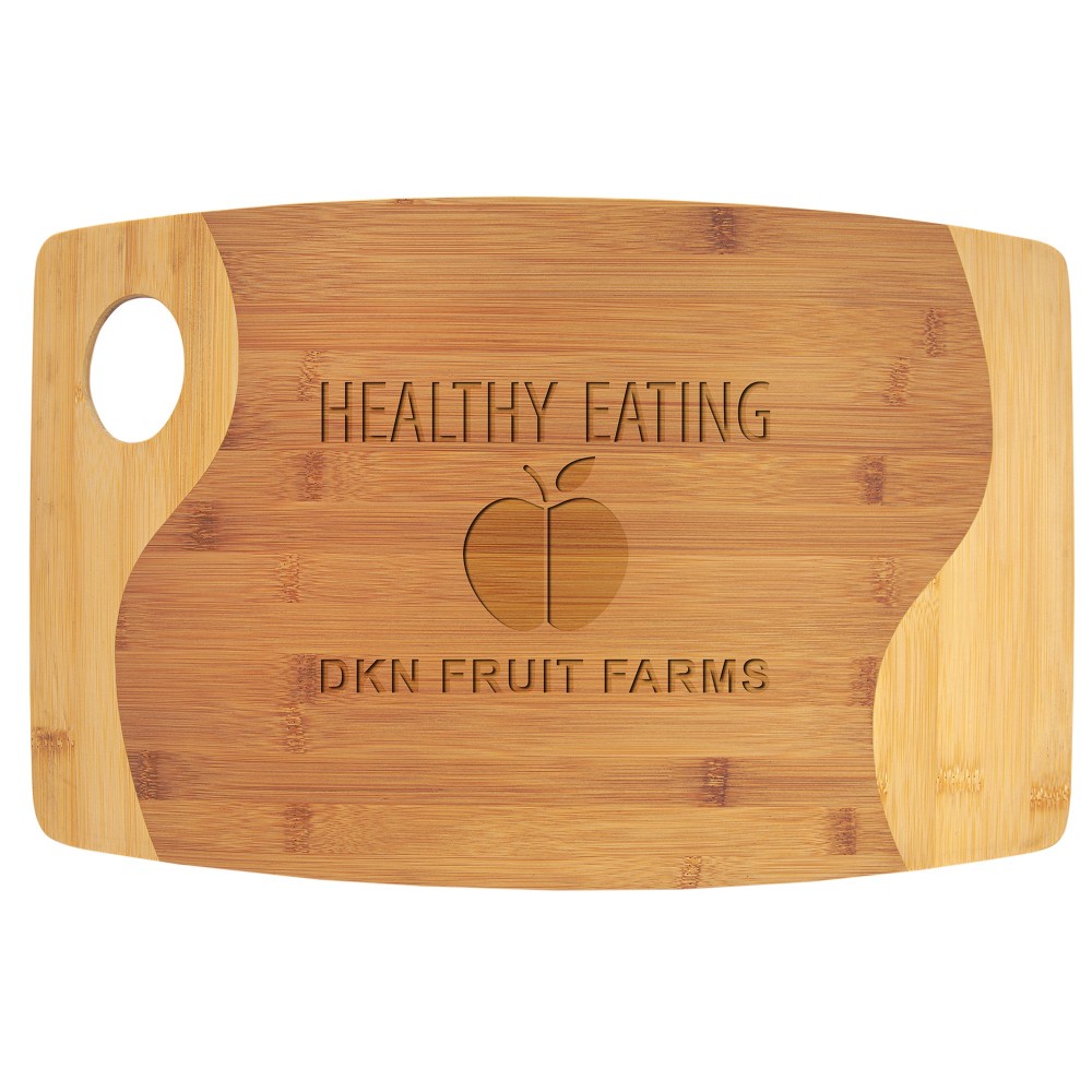 11 3/4" x 17 3/4" Bamboo Two Tone Cutting Board with Handle Logo Branded