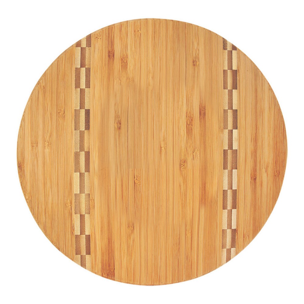 Round Bamboo Cutting Board w/Butcher Block Inlay (11" Diameter) with Logo