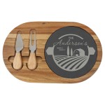 Acacia Wood/Slate Oval Cheese Set With Two Tools with Logo