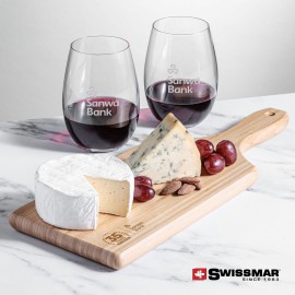 Swissmar Bamboo Board & 2 Laurent Stemless Wine Custom Imprinted