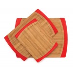 Personalized Set of 3 Bamboo Non Slip Cutting Boards w/ Red Silicone Sides