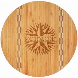 Custom Engraved 11 3/4" Round Bamboo Cutting Board with Butcher Block Inlay