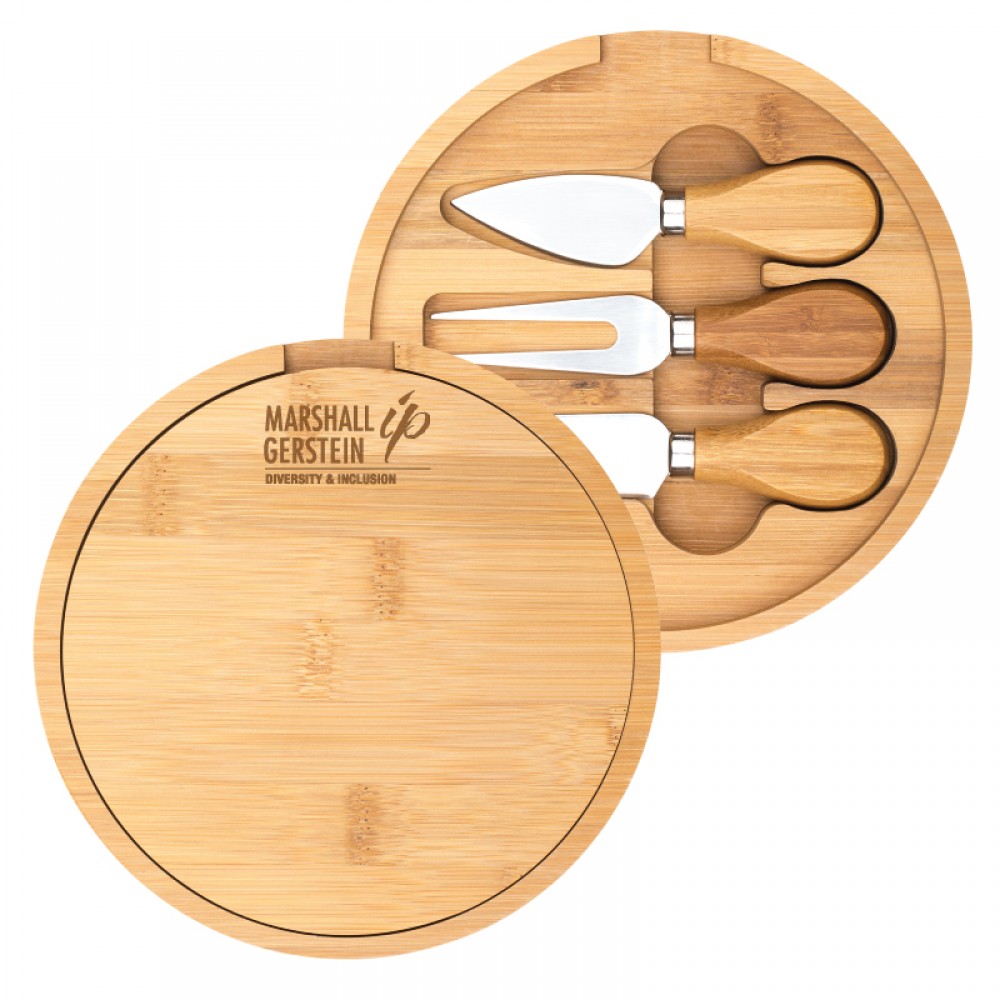 Harper Mini Bamboo Cheese Board Knife Set with Logo