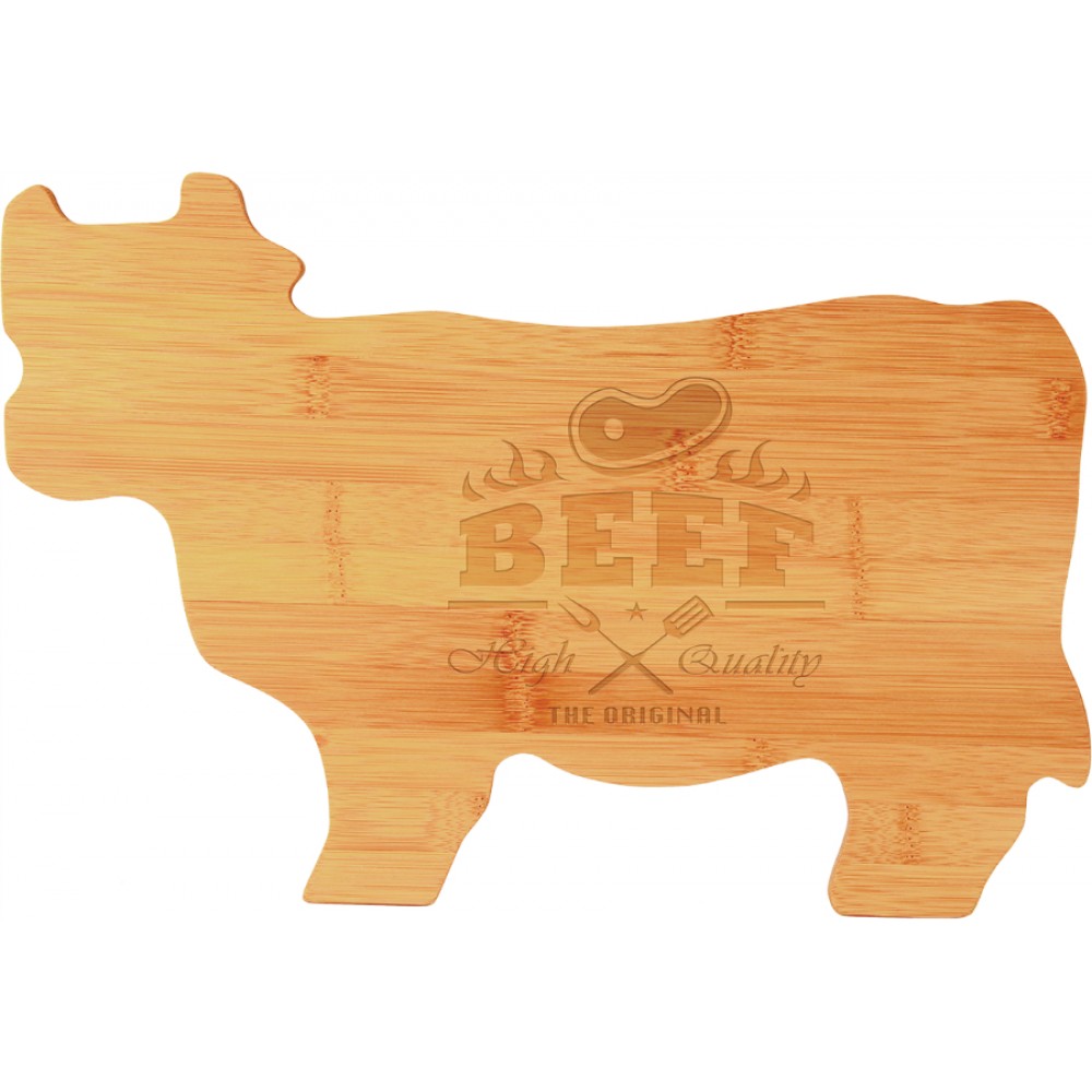 Personalized 14 3/4" x 9 3/4" Bamboo Cow Shaped Cutting Board