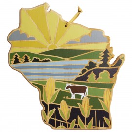 Wisconsin State Shaped Cutting & Serving Board w/Artwork by Summer Stokes with Logo  Wisconsin State Shaped Cutting & Serving Board w/Artwork by Summer Stokes with Logo