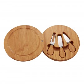 Round Bamboo Cheese Board Set with Hidden Cutlery with Logo