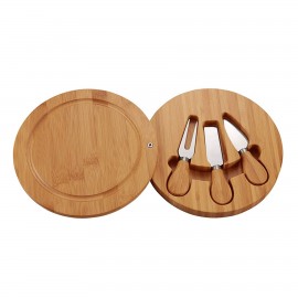 Round Bamboo Cheese Board Set with Hidden Cutlery with Logo  Round Bamboo Cheese Board Set with Hidden Cutlery with Logo