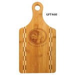 Promotional 13-1/2" x 7" Bamboo Paddle Cutting Board with Butcher Block Inlay
