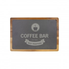 13" x 9" Acacia Wood/Slate Cutting Board with Logo  13" x 9" Acacia Wood/Slate Cutting Board with Logo