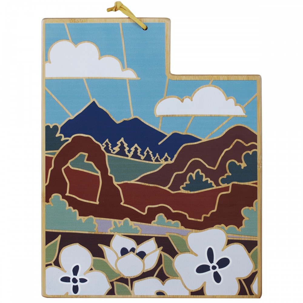Personalized Utah State Shaped Cutting & Serving Board w/Artwork by Summer Stokes