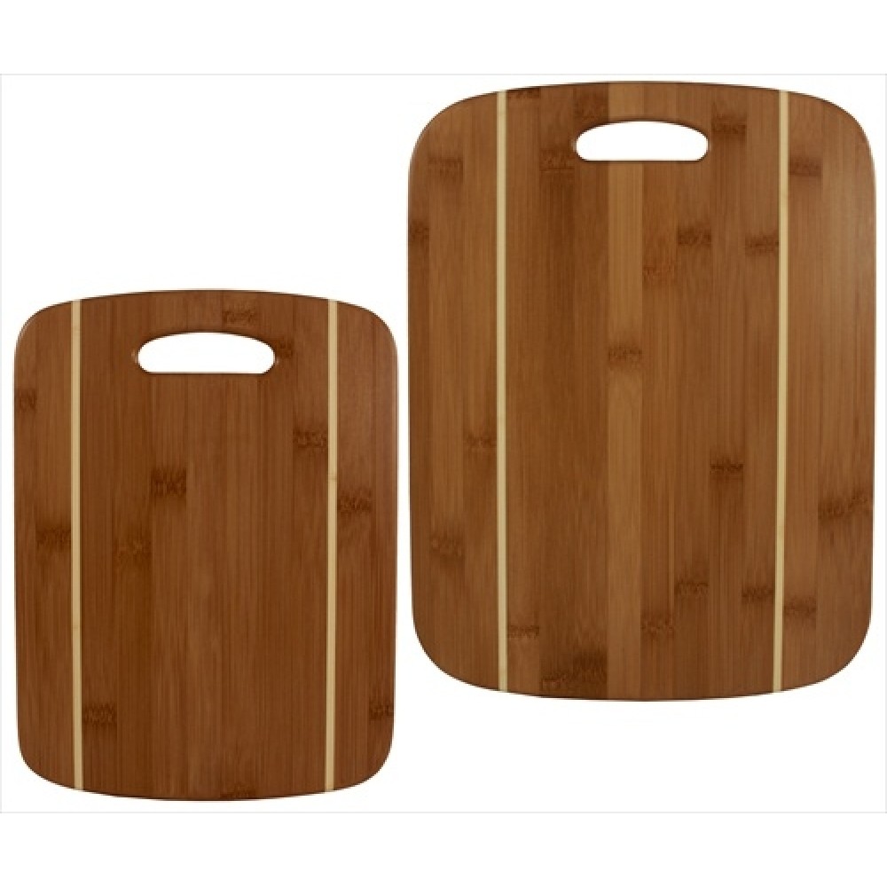 2-Piece Striped Bamboo Cutting Board Set, 13" x 9-1/2" and 11" x 8-1/2" with Logo