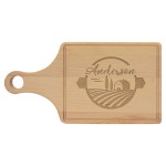 7" x 13.5" Paddle Shaped Maple Wood Cutting Board w/Drip Ring with Logo